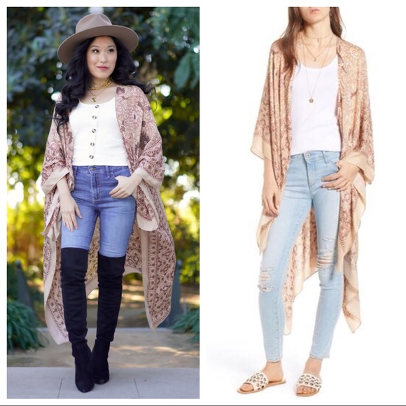 FREE PEOPLE BOHO KIMONO FLOWY CARDIGAN CAPE A2C - Picture 11 of 15